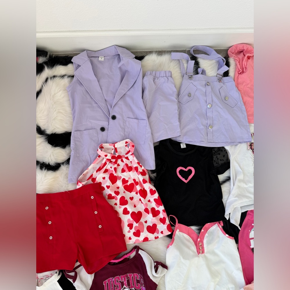 Justice Girls Mixed Pink, Red, Black & White Summer Tops and Skirts Set - Picture 5 of 5
